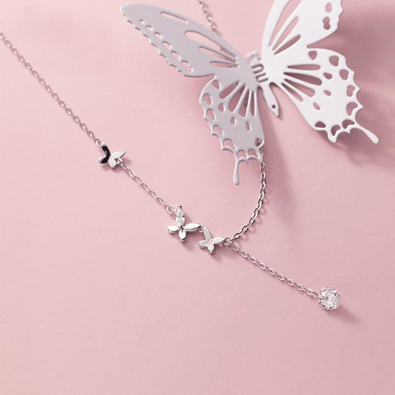Sterling Silver Butterfly Necklace with Flower and Pearl